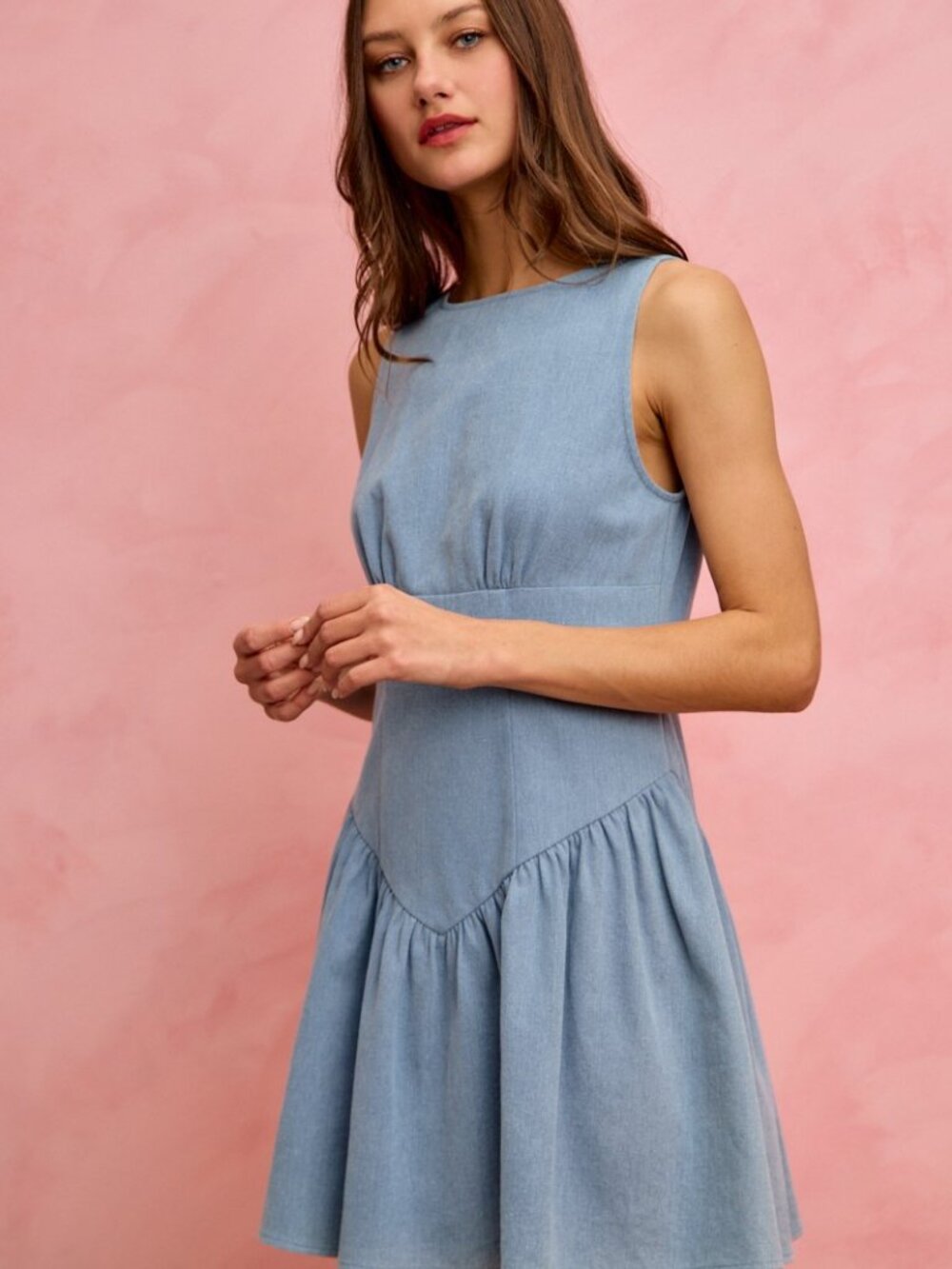 Fit And Flare Sleeveless Denim Mini Dress - Picture 7 of 10